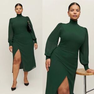 NEW Reformation Aude Long Sleeve Midi Dress Forest Green Size 24